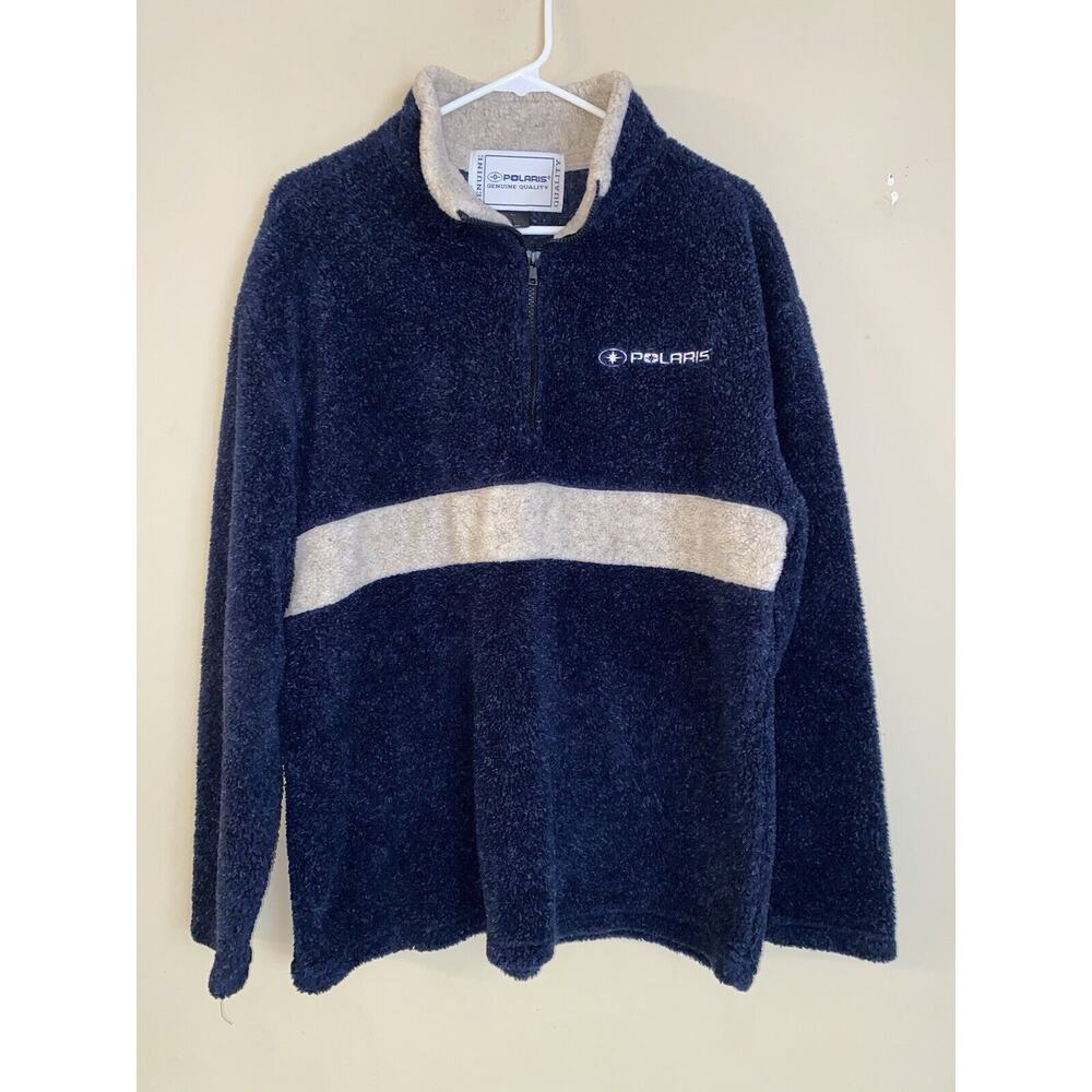 Polaris Mens Medium 1/4 Zip Navy Long Sleeve Pullover Fleece Sweatshirt EUC